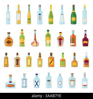 Flache Symbole Set von alkoholischen Getränken. Alkoholische Getränke. Vektorillustration im flachen Design Stock Vektor