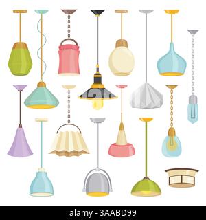 Lampen-Schildersatz für den Innenraum auf weißem Hintergrund. Vektorillustration Innenbeleuchtung Stock Vektor