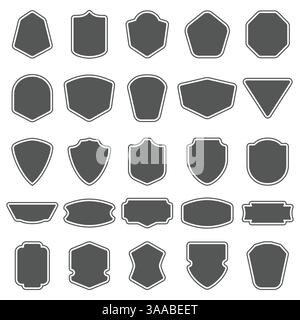 Satz leerer dunkler Schilde. Schilderabzeichen. Vintage-Vektorrahmen für Embleme, Etiketten, Insignien Stock Vektor
