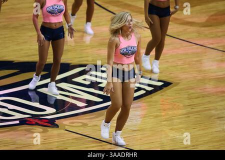 23. Oktober 2015: Das Tanzteam der New Orleans Pelicans unterhält die Menge während des Spiels zwischen den Miami Heat und den New Orleans Pelicans im Smoothie King Center in New Orleans, LA. Die New Orleans Pelicans besiegen die Miami Heat 93-90. Stephen Lew/CSM(Bild: © Stephen Lew/CSM via ZUMA Wire) Stockfoto