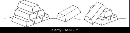 Satz von Goldbarren, eine Linie, durchgehende Zeichnung. Geldinvestitionen und Finanzierung. Vektorabbildung. Stock Vektor