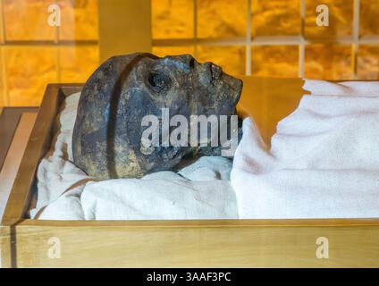 Mumifizierter Kopf von Tutanchamun in seinem königlichen Grab Tal der Könige Stockfoto