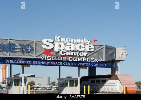 Merritt Island, Florida, USA - 15. Januar 2022: Der Eingang zum Kennedy Space Center Visitor Complex in Merritt Island, Florida, USA Stockfoto