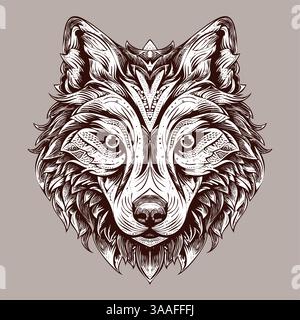 Doodle-Illustration eines Wolfenkopfes im zentangle-Stil. Es eignet sich perfekt für Tattoos, Makhendas, T-Shirt-Prints oder Tierkollektionen Stock Vektor
