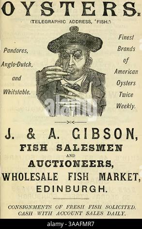 J & A Gibson Fish Salesmen and Auctioneers, Großhandel Fish Market, Edinburgh 1887 Ad - From, Post-Office Edinburgh und Leith Directory 1887-88 (Seite 1031 Crop). Stockfoto