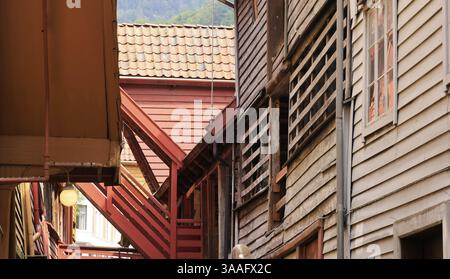 Bryggen, in der Stadt Bergen in Norwegen, Skandinavien Stockfoto