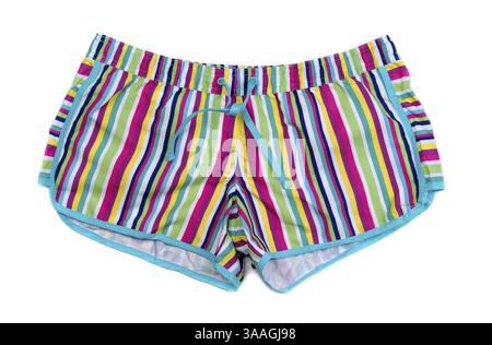 Farbige gestreifte Shorts. Isoliert auf weiß Stockfoto