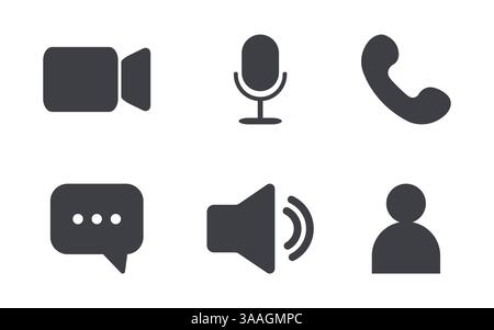 Videocall-Symbol. Sammlung von Schaltflächen für Internetkonversationen. Video-Chat-Konzept. Großes Set für Ihr Programm. Vektorillustration isoliert auf weiß Stock Vektor