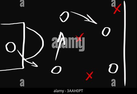 Fußballstrategie auf einer Tafel Stockfoto