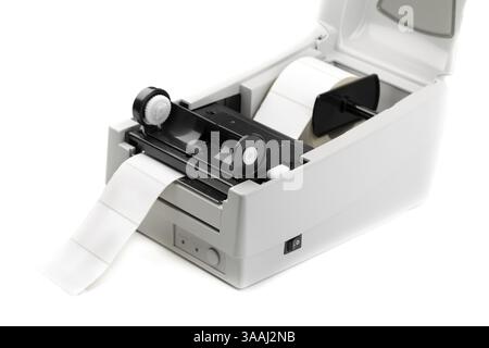 Etikettendrucker mit leere e-Mail Nachricht Ihrer Wahl einfügen. Das Bild wird auf einem weißen Hintergrund isoliert Stockfoto