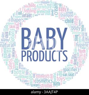 Baby-Produkte konzeptuelle Vektor-Illustration Wort Wolke isoliert auf weißem Hintergrund. Stock Vektor