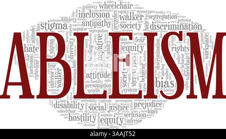 Ableism konzeptuelle Vektor-Illustration Wortwolke isoliert auf weißem Hintergrund. Stock Vektor