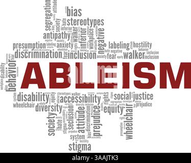 Ableism konzeptuelle Vektor-Illustration Wortwolke isoliert auf weißem Hintergrund. Stock Vektor