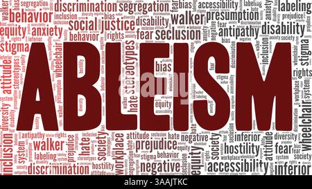 Ableism konzeptuelle Vektor-Illustration Wortwolke isoliert auf weißem Hintergrund. Stock Vektor