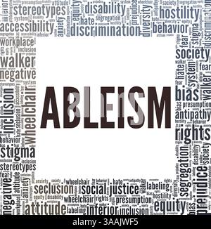 Ableism konzeptuelle Vektor-Illustration Wortwolke isoliert auf weißem Hintergrund. Stock Vektor