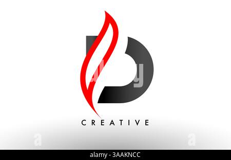 Logo-Symbol mit D-Buchstaben Vektordesign. Moderne Swoosh Rot und Grau Buchstaben Konzept Vektor Illustration Stock Vektor