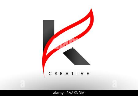 K Letter Logo Symbol Vektordesign. Moderne Swoosh Rot und Grau Buchstaben Konzept Vektor Illustration Stock Vektor
