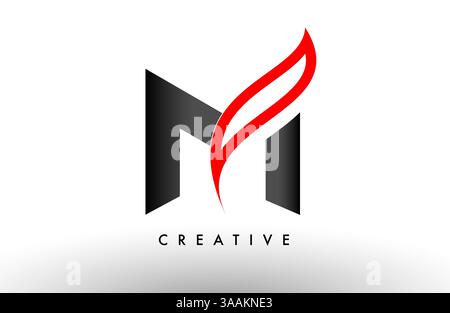 M Letter Logo Symbol Vektordesign. Moderne Swoosh Rot und Grau Buchstaben Konzept Vektor Illustration Stock Vektor