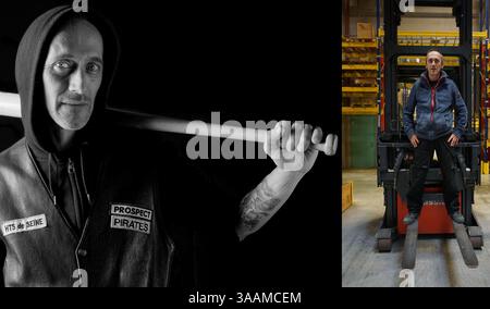 11. Dezember 2017 – Paris, Frankreich – BENOIT von Pirates MC (Club aufgelöst) arbeitet als Laderampe und fährt auf einer Harley Davidson. (Bild: © Pierre Pankotay/zReportage.com Via ZUMA Wire) Stockfoto