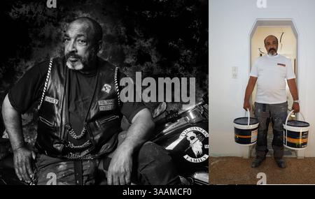 11. Dezember 2017 – Paris, Frankreich – JOSS, Präsident von Evil Sinners MC, arbeitet als Innenarchitekt und fährt auf einer Harley Davidson. (Bild: © Pierre Pankotay/zReportage.com Via ZUMA Wire) Stockfoto