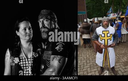 11. Dezember 2017 - Paris, Frankreich - PIT, Präsident des mittelalterlichen MC Essonne, ein mittelalterlicher Kampfveranstalter, reitet eine Harley Davidson Softail 1340 - 1999. (Bild: © Pierre Pankotay/zReportage.com Via ZUMA Wire) Stockfoto