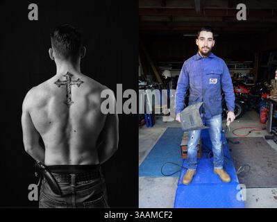 11. Dezember 2017 – Paris, Frankreich – FAB von Recklless Brothers MC, arbeitet als Schweißer und fährt mit einem Chopper. (Bild: © Pierre Pankotay/zReportage.com Via ZUMA Wire) Stockfoto