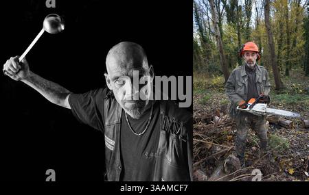 11. Dezember 2017 – Paris, Frankreich – FRED aka LA LOUCHE von Anarchy's Bulldogs MC, ist Forstarbeiter und fährt auf einem Harley Davidson 1340cc softail 1993. (Bild: © Pierre Pankotay/zReportage.com Via ZUMA Wire) Stockfoto