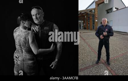 Dezember 2017 – Paris, Frankreich – JEAN of Red Crusaders Club 100% Support 81, arbeitet als Lehrer und reitet auf einem Harley Davidson Softail 1999. (Bild: © Pierre Pankotay/zReportage.com Via ZUMA Wire) Stockfoto