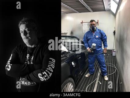 11. Dezember 2017 – Paris, Frankreich – LOU of Pirates MC (Club Dissolved), arbeitet als Fahrzeugmechaniker und Spritzmaler und fährt mit einem Harley Davidson Sportster 1200. (Bild: © Pierre Pankotay/zReportage.com Via ZUMA Wire) Stockfoto