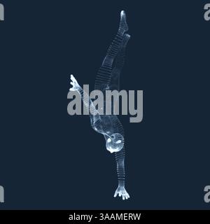 Gymnast. Man. 3D-Modell des menschlichen Körpers. Gymnastik Aktivitäten für Icon Health und Fitness Community. Vektorgrafiken aus Teilchen. Stock Vektor