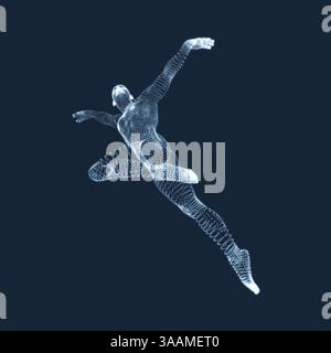 Gymnast. Man. 3D-Modell des menschlichen Körpers. Gymnastik Aktivitäten für Icon Health und Fitness Community. Vektorgrafiken aus Teilchen. Stock Vektor