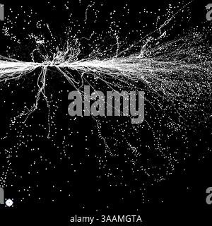 Punkt explodieren. Array mit dynamischen Emittierten Teilchen. Abstrakte dynamischen Hintergrund. Vector Illustration. Stock Vektor