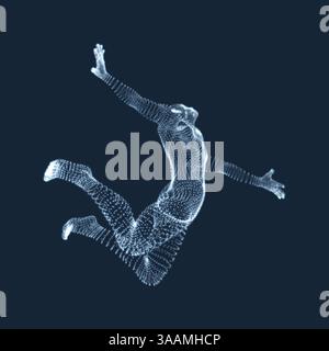 Gymnast. Man. 3D-Modell des menschlichen Körpers. Gymnastik Aktivitäten für Icon Health und Fitness Community. Vektorgrafiken aus Teilchen. Stock Vektor