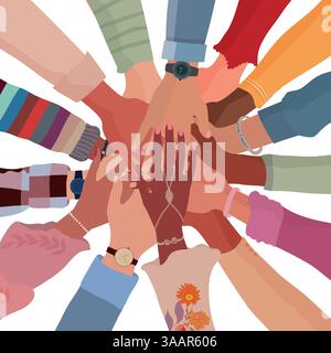 Isolierte Gruppen, die sich von multikulturellen Menschen übereinander bewegen. Gemeinschaftskonzept für die Zusammenarbeit bei der Teamarbeit. Vielfältige Kultur. Gleichstellung Vielfalt Inklusion Stock Vektor