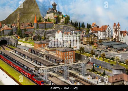 European Railway Layout, Wroxham Miniature Worlds, Norfolk, UK Stockfoto