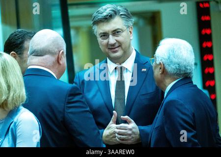 Präsident des Europäischen Rates Antonio Luis Santos da Costa und Premierminister von Kroatien Andrej Plenkovic und Bundeskanzler Österreichs Christus Stockfoto