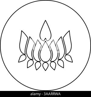 Ayyavazhi Lotus trägt Naman Symbol Symbol Symbol im Kreis rund schwarz Farbe Vektor Illustration Bild Umriss Kontur Linie dünne Stil einfach Stock Vektor