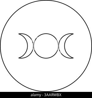 Simbol dreifache Göttin religiöses Zeichen Mondphasen wiccan Symbol im Kreis rund schwarz Farbe Vektor Illustration Bild Umriss Kontur Linie dünne Stil sim Stock Vektor