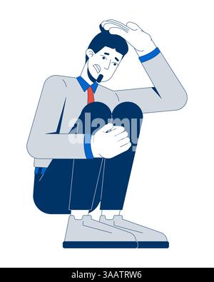 Ängstlicher Geschäftsmann in hockender Position 2D-Zeichentrickfigur Stock Vektor