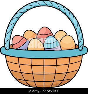 Osterkorb gefüllt mit bunten Eiern. Stock Vektor