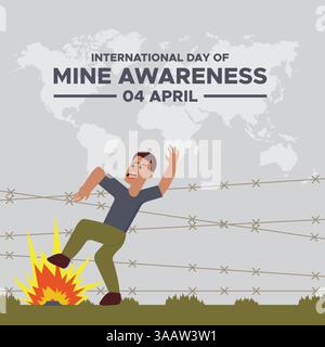 Themenvorlage „internationaler Tag für Minenbewusstsein“. Internationaler Tag für Minenbewusstsein. 4. April. Vektorabbildung. Stock Vektor