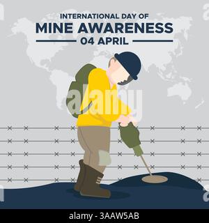 Themenvorlage „internationaler Tag für Minenbewusstsein“. Internationaler Tag für Minenbewusstsein. 4. April. Vektorabbildung. Stock Vektor