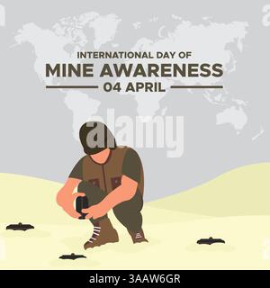Themenvorlage „internationaler Tag für Minenbewusstsein“. Internationaler Tag für Minenbewusstsein. 4. April. Vektorabbildung. Stock Vektor