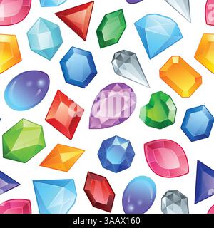 Nahtlose bunte Edelsteine Vektormuster. Diamanten- und Edelsteinelemente. Abstrakter, nahtloser Hintergrund mit leuchtenden, farbenfrohen Schmucksteinen Stock Vektor