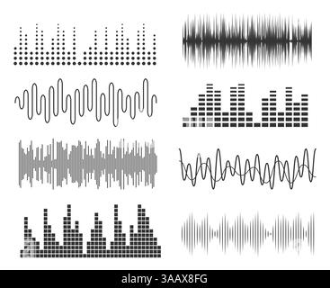 Eine Reihe von Musikwellen. Audiotechnologie, Puls- oder Tonkarten. Equalizer für Vektormusik Stock Vektor