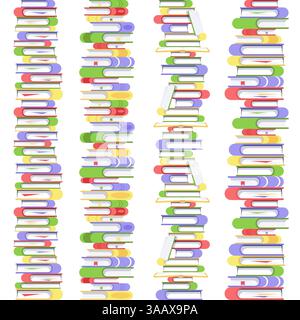 Vertikaler gerader, nahtloser Stapel von Büchern. Lehrbücher in bunten Covern. Sammlung von Vektorbüchern und Lesedokumenten. Enzyklopädien und Dictionari Stock Vektor