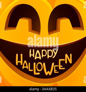 Halloween Party Vektor Poster für Einladungskarte mit lächelndem Gesicht. Lustiges Jack-o-Lantern-Gesicht mit Buchstaben Stock Vektor