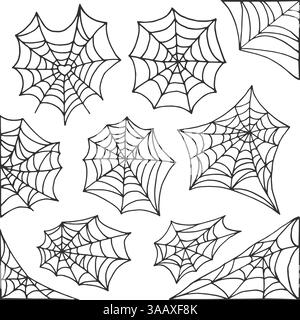 Hand gezeichnetes Spinnennetz Halloween Vektor-Symbol. Spinnennetz Deko Elements Kollektion. Halloween Spinnweben Vektorrahmen und -Rahmen für gruseliges Design Stock Vektor