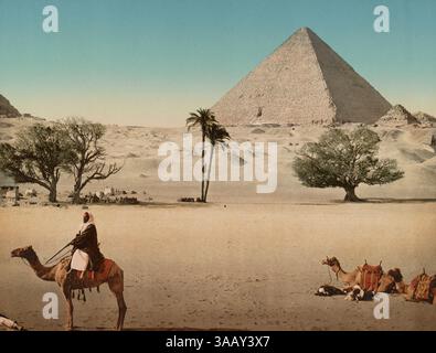 Fotochrom-Druck der Großen Pyramide von Gizeh, Kairo, Ägypten. Stockfoto