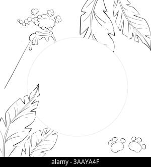 Jurassic Periode Vektorkreis Rahmen, Natur Hintergrund, Vektorelemente, Natur, schwarzer Vulkan, Handfläche im Cartoon-Stil Stock Vektor